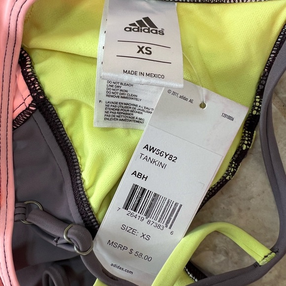 NWT Adidas Well Suited Halter Adjustable Tankini Swimsuit, Grey, Pink Yellow, XS - Picture 4 of 7